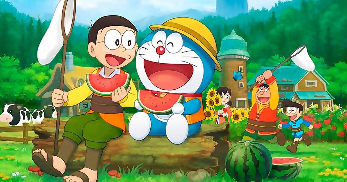 Nobita, Doraemon, Shizuka, Giant, and Suneo